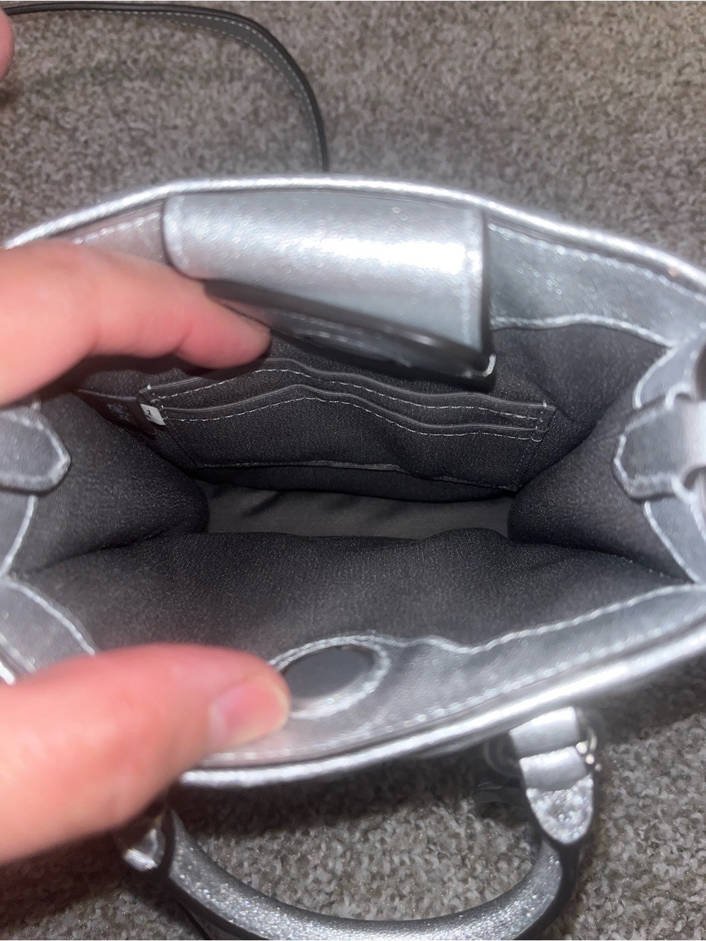 NWOT COACH Metallic Silver Diamond Quilted Mini Tote Bag - Picture 4 of 6
